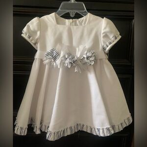 Cute White Kids Dress with Striped Floral Details